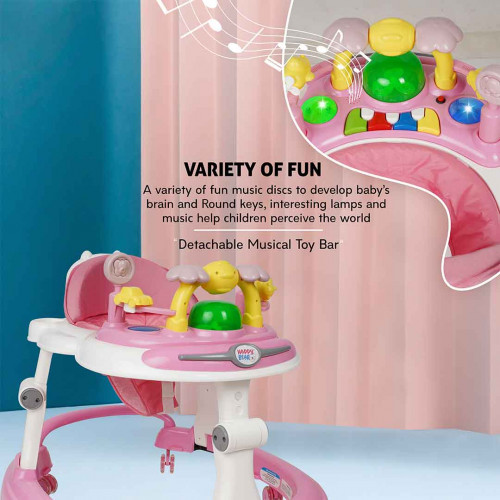 Baybee Baby Walker for Kids with 2 Height Adjustable & Tray, Multi-Function Anti-Rollover Foldable Activity Walker for Baby with Musical  Toy Bar