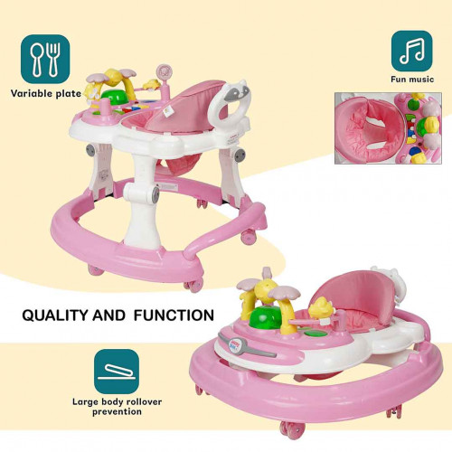 Baybee Baby Walker for Kids with 2 Height Adjustable & Tray, Multi-Function Anti-Rollover Foldable Activity Walker for Baby with Musical  Toy Bar
